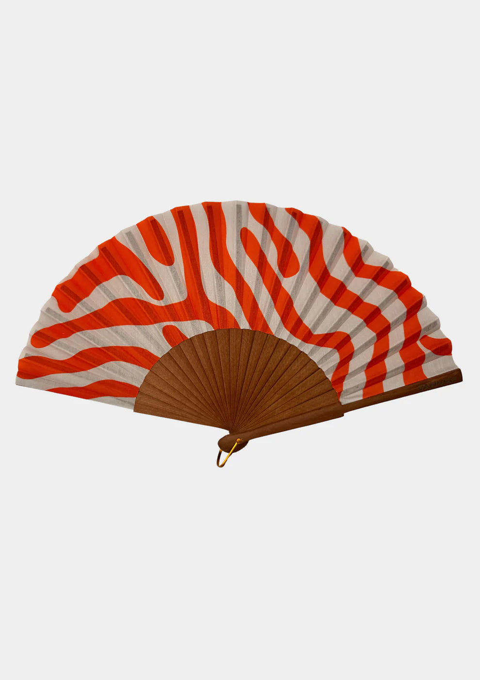 Abanico Ocean — Abanico de madera con estampado de olas rojo y crema
